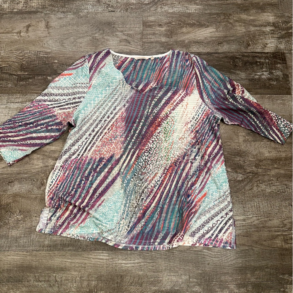 Soft Surroundings 2X Estampa Textured Colorful Patterned Tunic